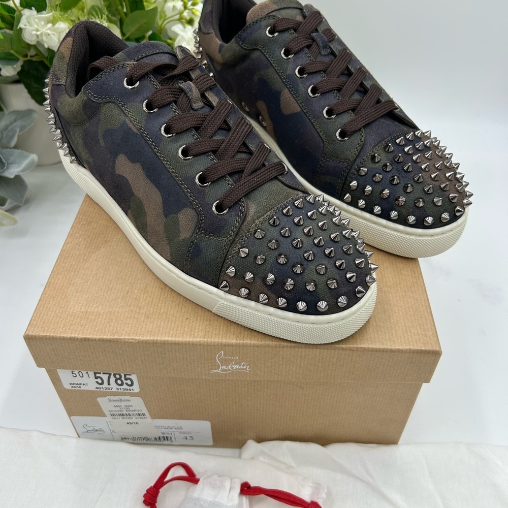 Men's Christian Louboutin SEAVASTE camouflage print sneakers size 43 made Italy - Picture 2 of 11